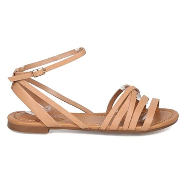 New Natural Beige Strappy Ankle Strap Flat Sandals - Picture 4 of 4